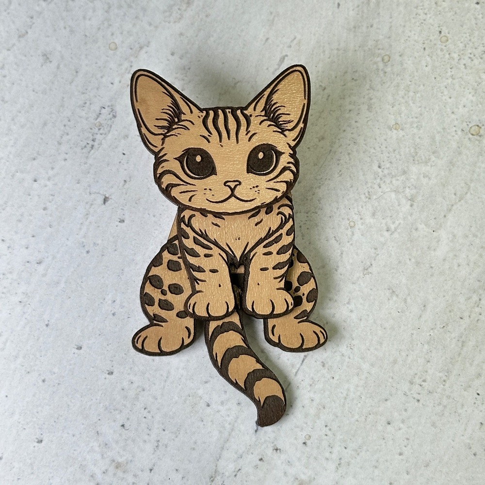Handmade Bengal Kitten Magnet Laser Engraved 3D Moving Legs and Tail Cat Gift